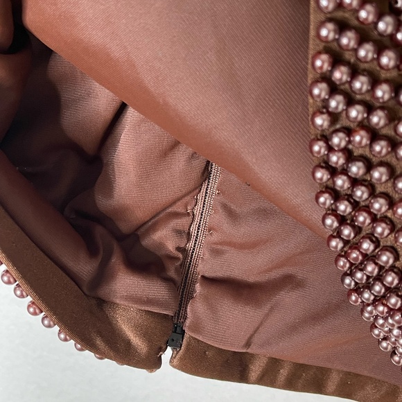 80's VTG VIE by Victoria Royal Brown Pearl Beaded Crop Top Size 12 - Picture 5 of 8
